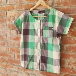 & Green Check Patterned Short-Sleeved Top